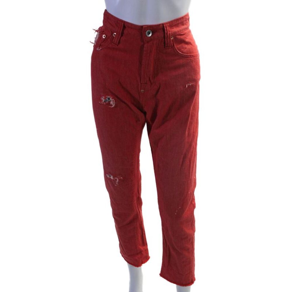 Maurizio Womens Cotton Zip Button Straight Leg Distressed Jeans Red Size EUR 38
